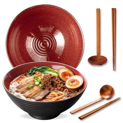 8 Inch Ceramic Ramen Bowl Set of 2 (Carnelian)