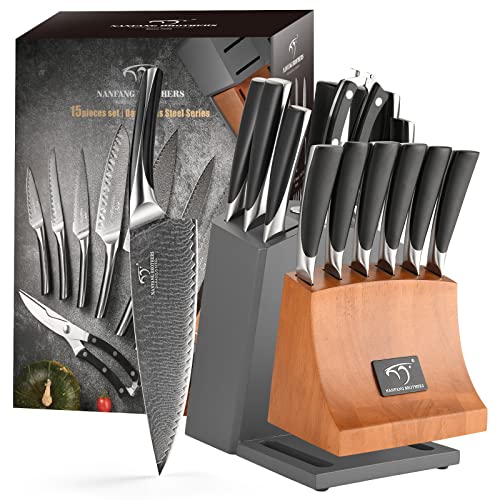 15 Pc Damascus Knife Set VG10 Steel Block (15 Count)