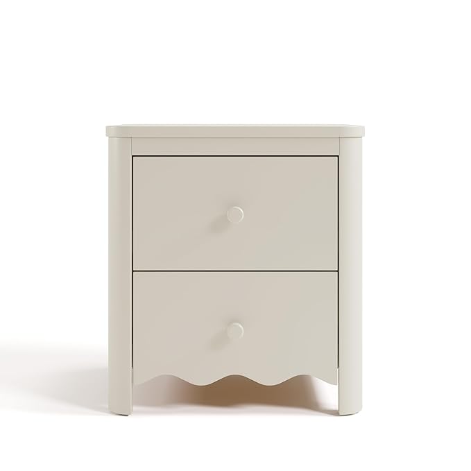 Storkcraft Casablanca 2 Drawer Nightstand (Frosted Oat) - GREENGUARD Gold Certified, Storage for Kids Bedroom, Premium Wood Nightstand with Elegant, Iconic Wave Detailing and Rounded Posts