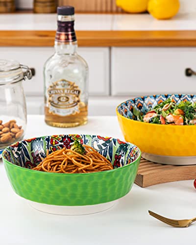 Large Salad Bowl Sets for Serving Pho (Green+Yellow / 48 Oz)