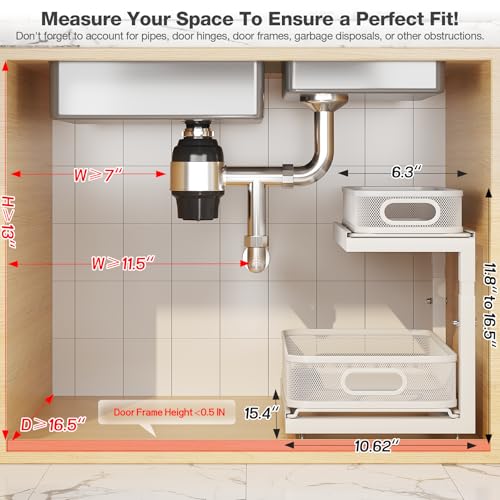 2 Pack Under Sink Storage Organizer with 2 (White / 2 Pack-15.4"Dx11.8"-16.5"H)