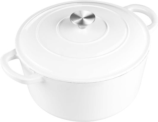 6 Quart Dutch Oven with Lid, Leonyo 6QT Enameled Cast Iron Dutch Oven for Sourdough Bread Baking, Heavy Duty Cookware for Braising, Stews, Roasting, White - Nestoria