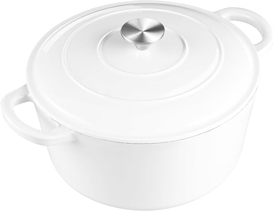 6 Quart Dutch Oven with Lid, Leonyo 6QT Enameled Cast Iron Dutch Oven for Sourdough Bread Baking, Heavy Duty Cookware for Braising, Stews, Roasting, White - Nestoria