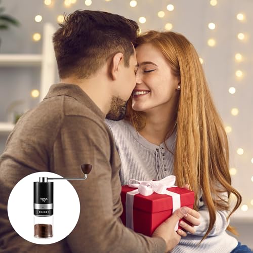 Manual Coffee Grinder Hand Coffee Grinder 6 External Adjustable Setting Stainless Steel Conical Burr Coffee Mill Portable Hand Crank Coffee Bean Grinder Fine for Espresso (Black)