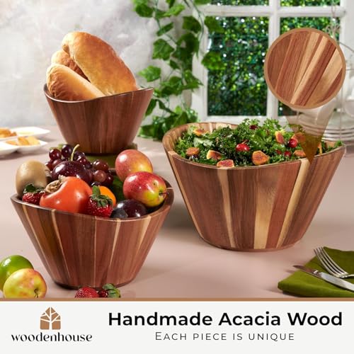 Wooden Salad Bowl Set of 3 (Wavy / 3 Piece)