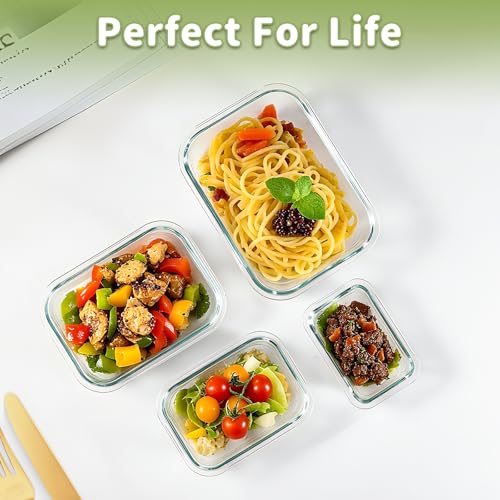 8 Pack Glass Food Storage Containers with Snap Locking Lids for Meal Prep (Deep Blue / 8 Pack)
