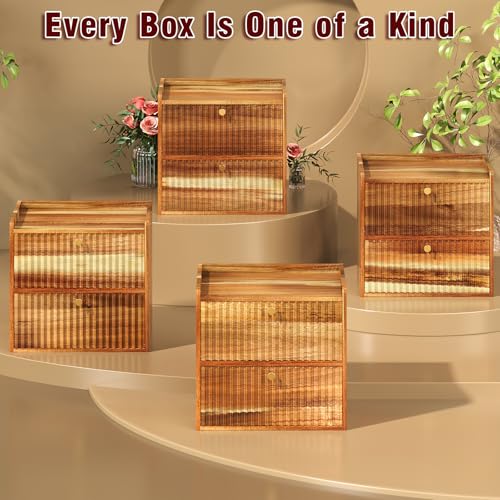 Acacia Bread Box for Kitchen Countertop Wood Bread Storage Container Bin Double Layer BreadBox Farmhouse Large Capacity Food Organizer (Acacia Wood)