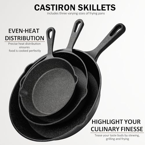 Cast Iron Skillet Pan Set of 3