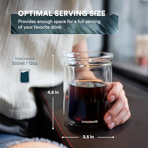 Double Wall Single Lip Insulated Glass Cup (12 Fluid Ounces (Set of 4))