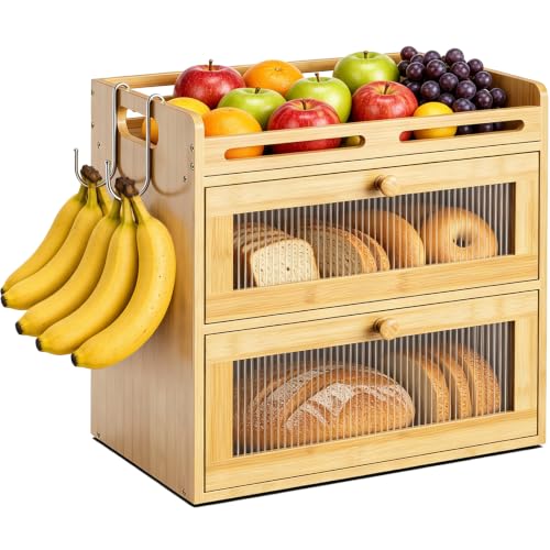 Bread Box for Kitchen Countertop (Bamboo / 2-Tier)