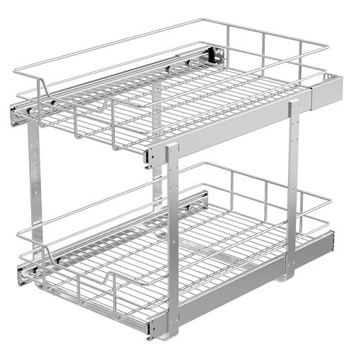 2 Tier Pull Out Cabinet Organizer 15" W X 22" D (2 Tier - Chrome-Plated / 15" W X 22" D)