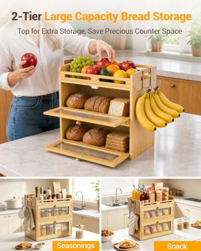 Bread Box for Kitchen Countertop (Bamboo / 2-Tier)