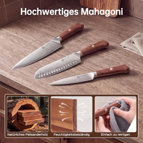 3 PCS Japanese Kitchen Knife Set with Full Tang Rosewood Handle (3 Count)