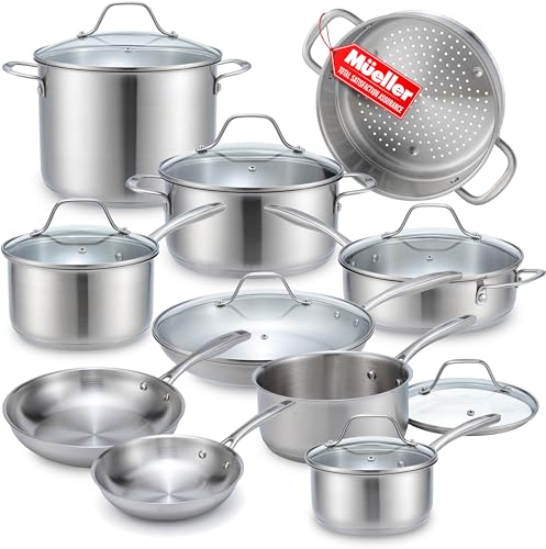 Mueller 17 Piece Stainless Steel Pots and Pans Set
