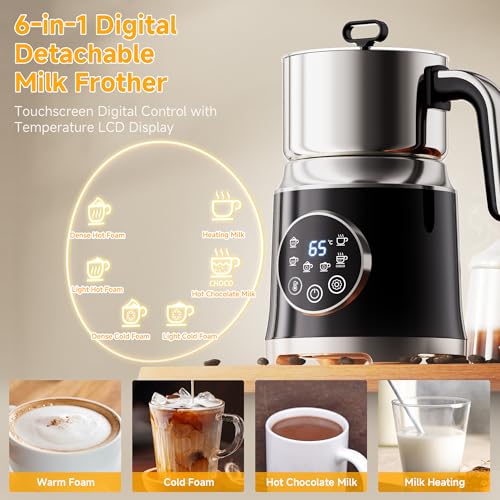 6-in-1 Electric Milk Frother and Steamer, Large Capacity Foam Maker