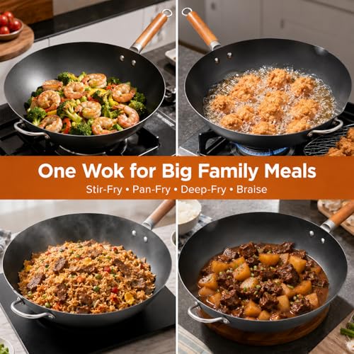 14.2" Carbon Steel Wok with Lid (14.2")