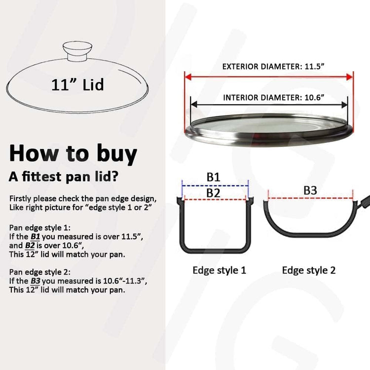 11 In Glass Lid for Frying Pan, Tempered Replacement Cover Compatible with All 11" Cookware for Skillets, Round Cast Iron, Cast Aluminium, Stainless Steel Pans &Pots, 10.8in/ 276mm - 11.2in/292mm