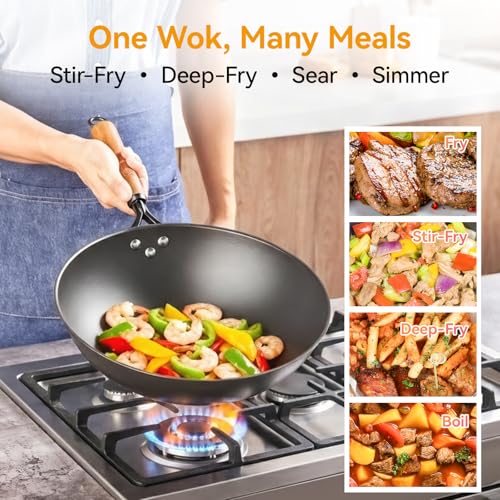 Carbon Steel Wok Pan (12.6 Inch Flat Bottom)