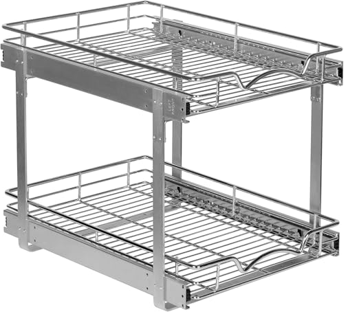 2-Tier Pull-Out Cabinet Organizer for Kitchen, 15" W x 21”D x 16.5" H (15 Inch / Two Tier)