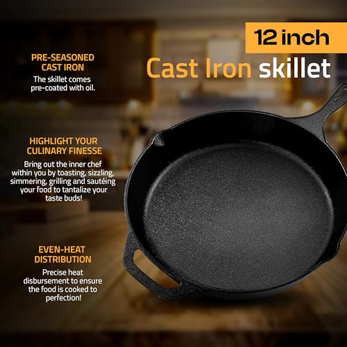 Cast Iron Skillet 12 Inch Pre (Black / 12 Inch (Pack of 1))