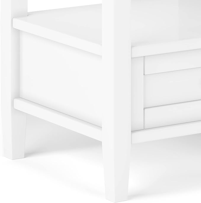 SIMPLIHOME Warm Shaker End Table - 20 inch Wide Solid Wood Side Table in White, Transitional Accent Table for Living Room or Bedroom with Drawer, Open Shelf and Square Tapered Legs