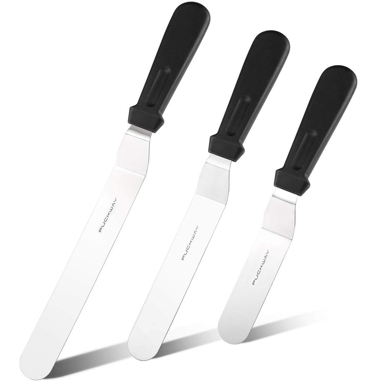 Offset Frosting Cake Knife set of 3 Black 6 8 & 10 Inch Angled Icing Spatula for Decorating (3 Count)