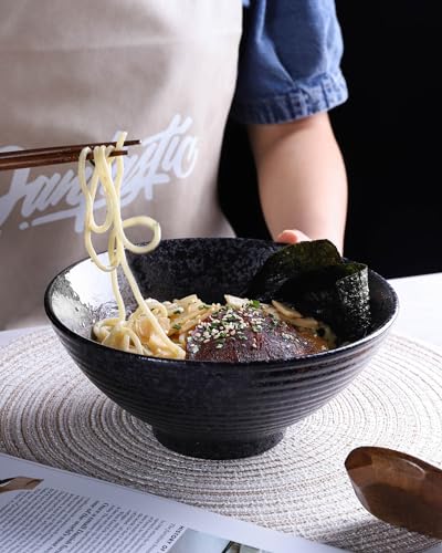 Ceramic Japanese Ramen Bowl Set (8 Inch / Black)