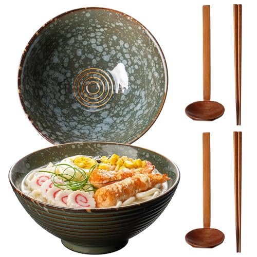 8 Inch 40oz Large Japanese Ramen Bowl Set of 2 (Green)