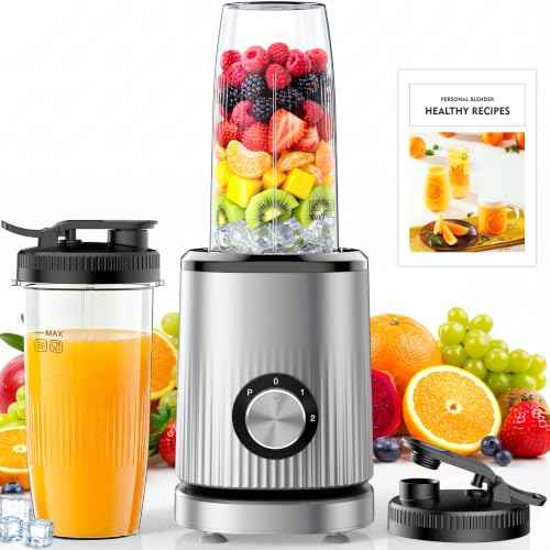 Smoothie Blender for Shakes and Smoothies with 2*16.9oz To (Silver Grey)