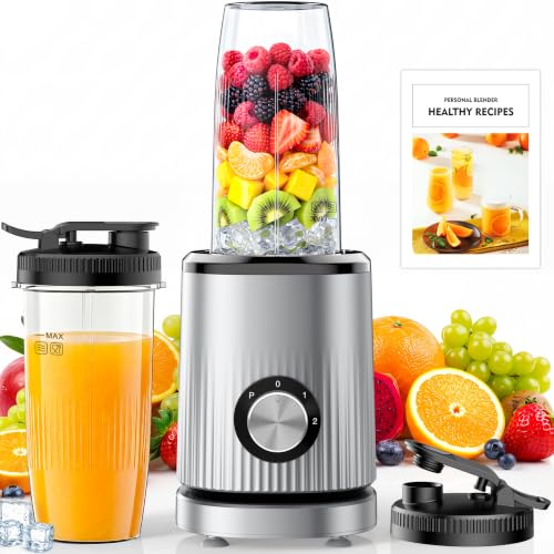 Smoothie Blender for Shakes and Smoothies with 2*16.9oz To (Silver Grey)