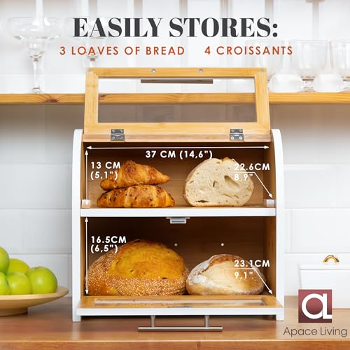 Arise Bamboo Wooden Bread Box for Kitchen Countertop (White)