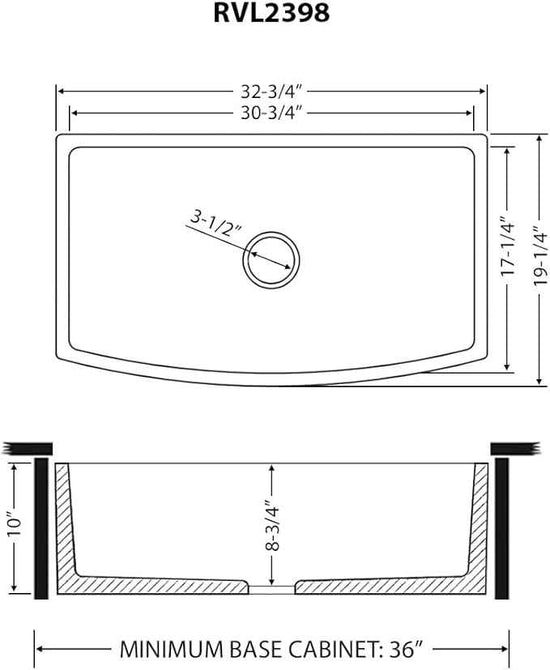 Ruvati 33 inch Fireclay White Farmhouse Kitchen Sink Bow Front Curved Apron Single Bowl - RVL2398WH
