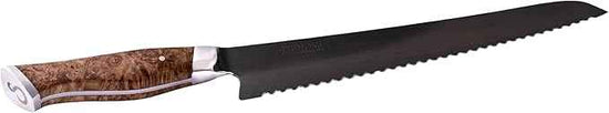 STEELPORT 10 Inch Bread Knife – Heirloom Quality Carbon Steel Serrated Knife for Sourdough, Artisan Loaves | Handmade Bread Cutting Tool with contoured Oregon Big Leaf Maple Burl Handle | Made in USA