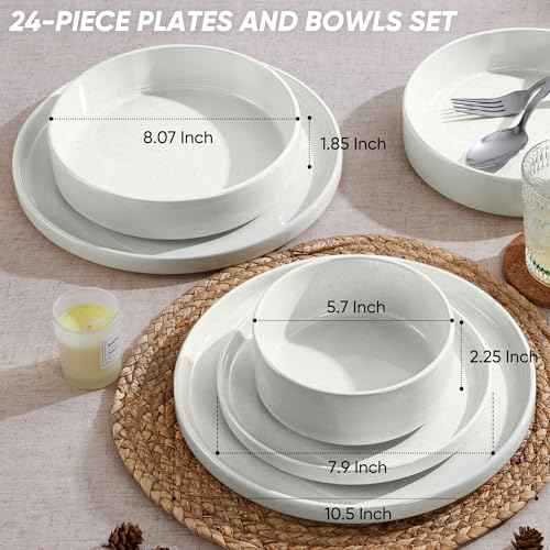 24 Piece Stoneware Dinnerware Sets with Pasta Bowls (24 Count)