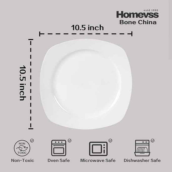 HomeVss, New Bone China Dinnerware Set, Coupe Square Shape, 40pc Set