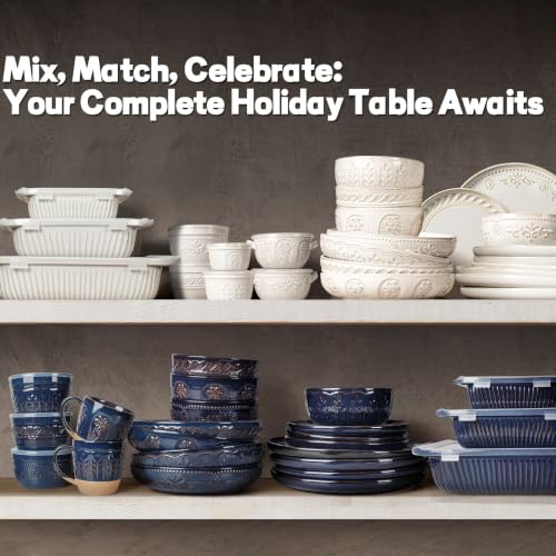 16 Piece Handcrafted Ceramic Dinnerware Set with Mugs (Multiple Patterns (16 Pieces) (Blue))