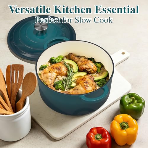 7QT Enameled Cast Iron Dutch Oven with Lid & Cotton Potholders