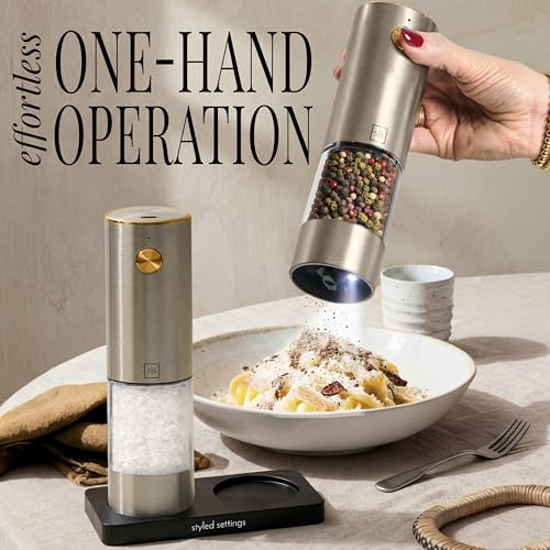 Electric Salt and Pepper Grinder Set Rechargeable (Silver)