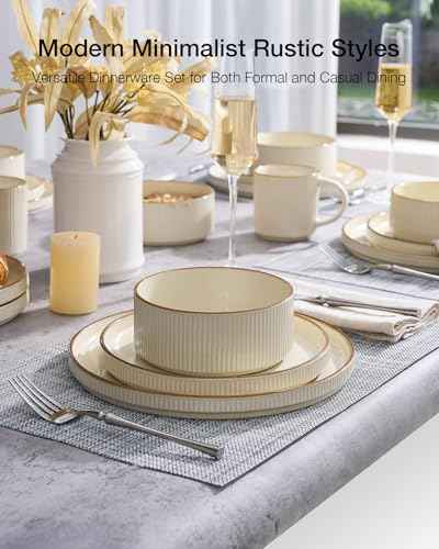 Plates and Bowls Set with Rim (12 Count)