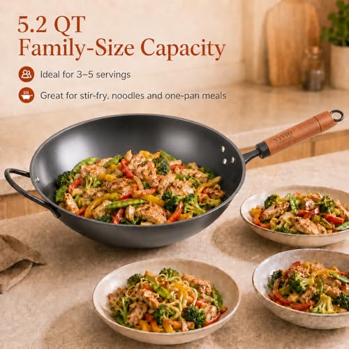 12.6 Inch Carbon Steel Wok with Lid (12.60 inch)