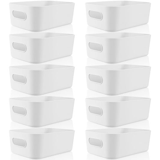 Plastic Storage Bins 10 Pcs White Pantry Organizer Bins Small Baskets Storage Containers for Home Kitchen (10 Count)