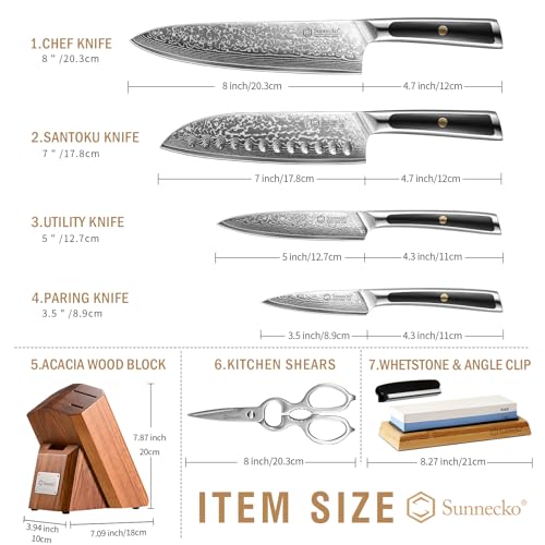 7 Piece Damascus Kitchen Knife Set with Block (7 Count)