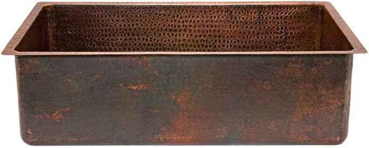 Premier Copper Products KSDB30199 30-Inch Hammered Copper Kitchen Single Basin Sink, Oil Rubbed Bronze