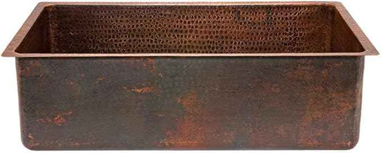 Premier Copper Products KSDB30199 30-Inch Hammered Copper Kitchen Single Basin Sink, Oil Rubbed Bronze