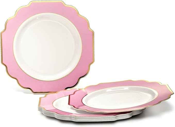 " OCCASIONS " 200 Piece set (25 Guests)-Wedding Plastic Plates & cutlery -Disposable heavyweight Dinnerware 10.5'', 8'' + Silverware + Cups + Napkins (Imperial in Rose Pink & Gold)