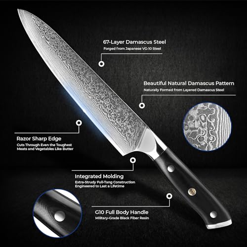 SENKEN 6 Piece Damascus Steel Kitchen Knife Set (6 Count)