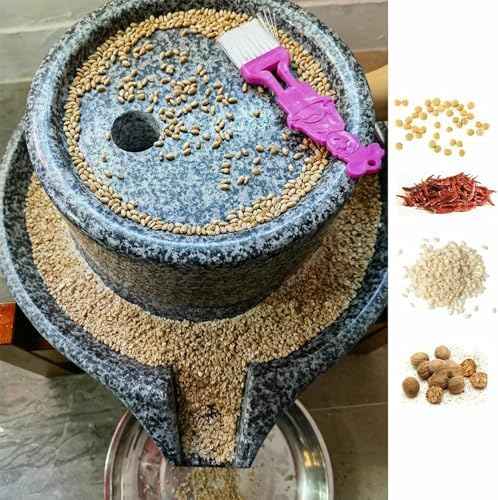 Natural Granite Stone Grinder - Hand Mill for Wheat, Nutmeg, and Beans - Versatile Dry & Wet Pulverizer with Wooden e - tial Classic Kitchen Tool