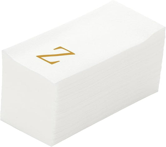 Luxenap 15.8 X 7.9 Inch Linen-Feel Guest Towels, 50 Lettered Hand Towels - Gold Letter 'Z', Sans Serif Font, White Paper Dinner Napkins, airlaid, For Restrooms And Tables - Restaurantware