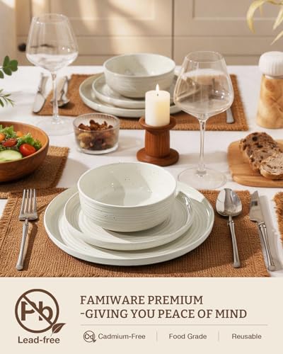 Stoneware Dinnerware Sets with Pasta Bowls (Cream)
