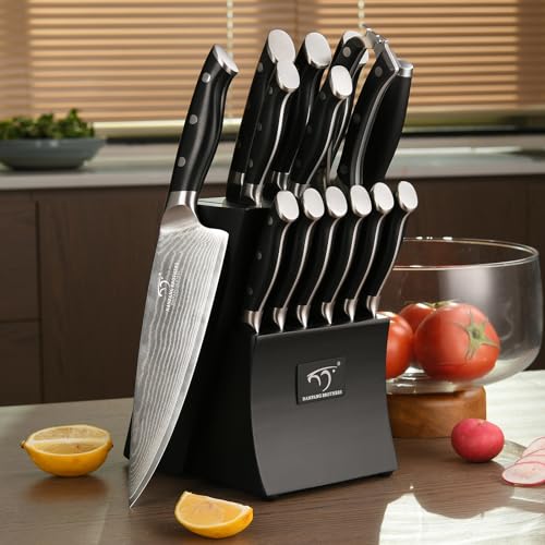 15PCS Damascus Japanese Knife Set with Block
